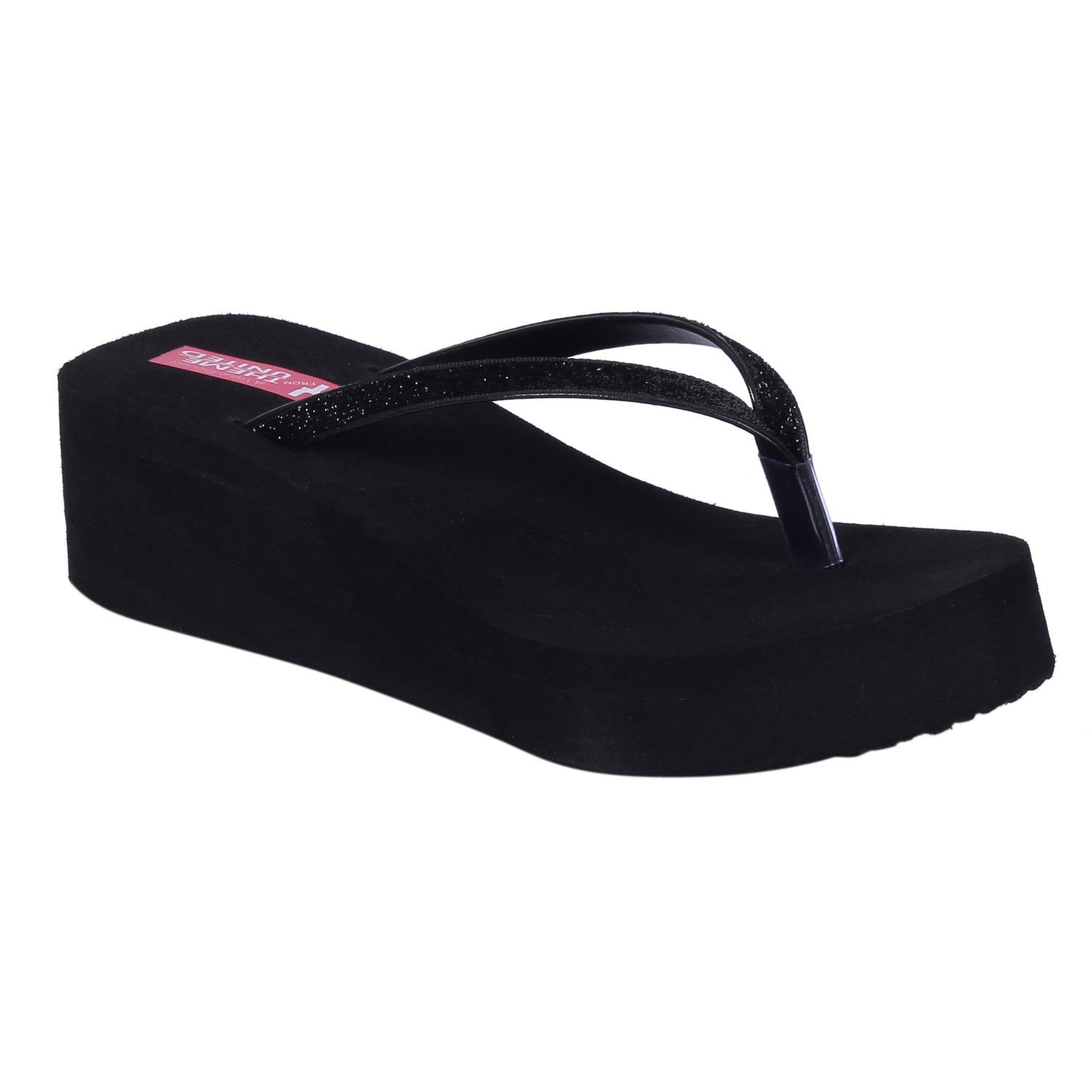 theme united women's black rubber wedges