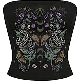 Milumia Women's Graphic Print Grunge Punk Y2K Crop Tops Sleeveless Strapless Bandeau Tube Top