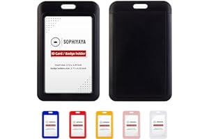 SOPHIYAYA 2 Pack Vertical Sliding Hard Plastic Badge Holder – Secures Work ID, Key Card, Credit Cards for Office, Factory, School, Teachers & Students (Black)