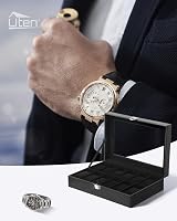 Uten Watch Box 12 Slots Display Case with Glass Lid Black Leather view 7