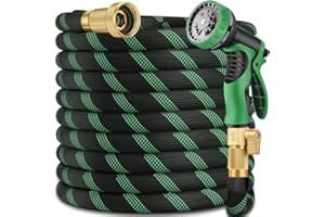 SPOOHAO 150 ft Garden Hose - 2025 New Flexible Garden Hose with 10-Function Spray Gun, Pure Brass 3/4" Fittings - Lightweight, Durable, and Kink-Free, 150ft Water Hoses for Gardening(Green Black)