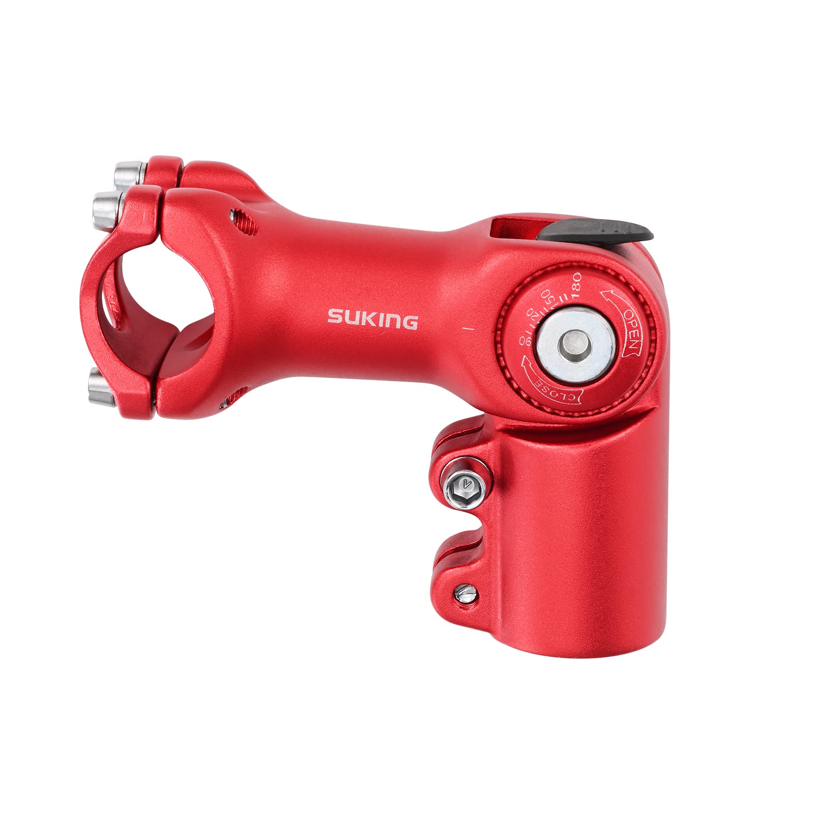 CYSKY 25.4 Stem 60mm/80mm/100mm Adjustable 0-90 Degree MTB Stem Mountain Bike Stem Riser Bicycle Handlebar Stem for Mountain Bike Road Bike BMX City Cycling (Red, 80mm)