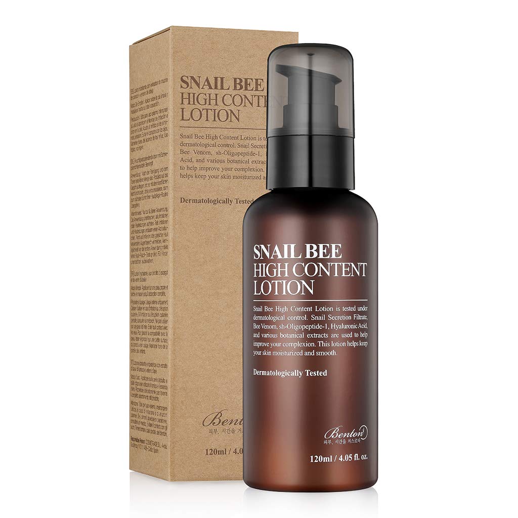 BENTON Snail Bee High Content Lotion 120ml (4.05 fl. oz.) - Contains Snail Secretion Filtrate & Bee Venom, Repair Damaged Skin, Reduces Acne Scars for Oily Skin, Firming Skin, Skin Smooth