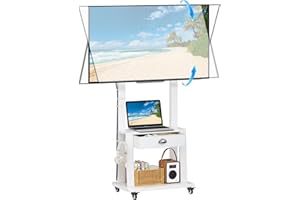 AOKITSINK Mobile TV Stand with Drawer for 23-75 inch Flat/Curved Screen,Tilt Rolling TV Cart on Wheels with 2 Shelves,Adijustable Height TV Stand Holds up to 120lbs for Indoor Outdoor,Max VESA 600x400mm,White