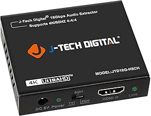 J-Tech Digital 4K 60HZ HDMI Audio Extractor Converter SPDIF + 3.5MM Output Supports HDMI 2.0, 18Gpbs Bandwidth, HDCP 2.2, Dolby Digital/DTS Passthrough CEC, HDR10 [JTD18G-H5CH]