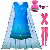 LZH Poppy Costume Dress For Girls Kids Cospaly Poppy Princess Halloween Dress Up With Wigs Glasses Gloves Socks