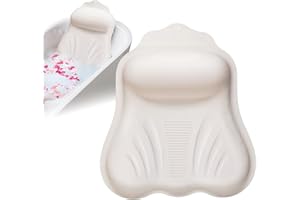 JALOPINK Silicone Bath Pillow for Tub Adults, 4D Air-Cushion Bathtub Pillow for Head Neck and Back Support, Non-Slip Suction Cups, Quick-Drying Waterproof Spa Pillow, Easy to Clean & Store，White