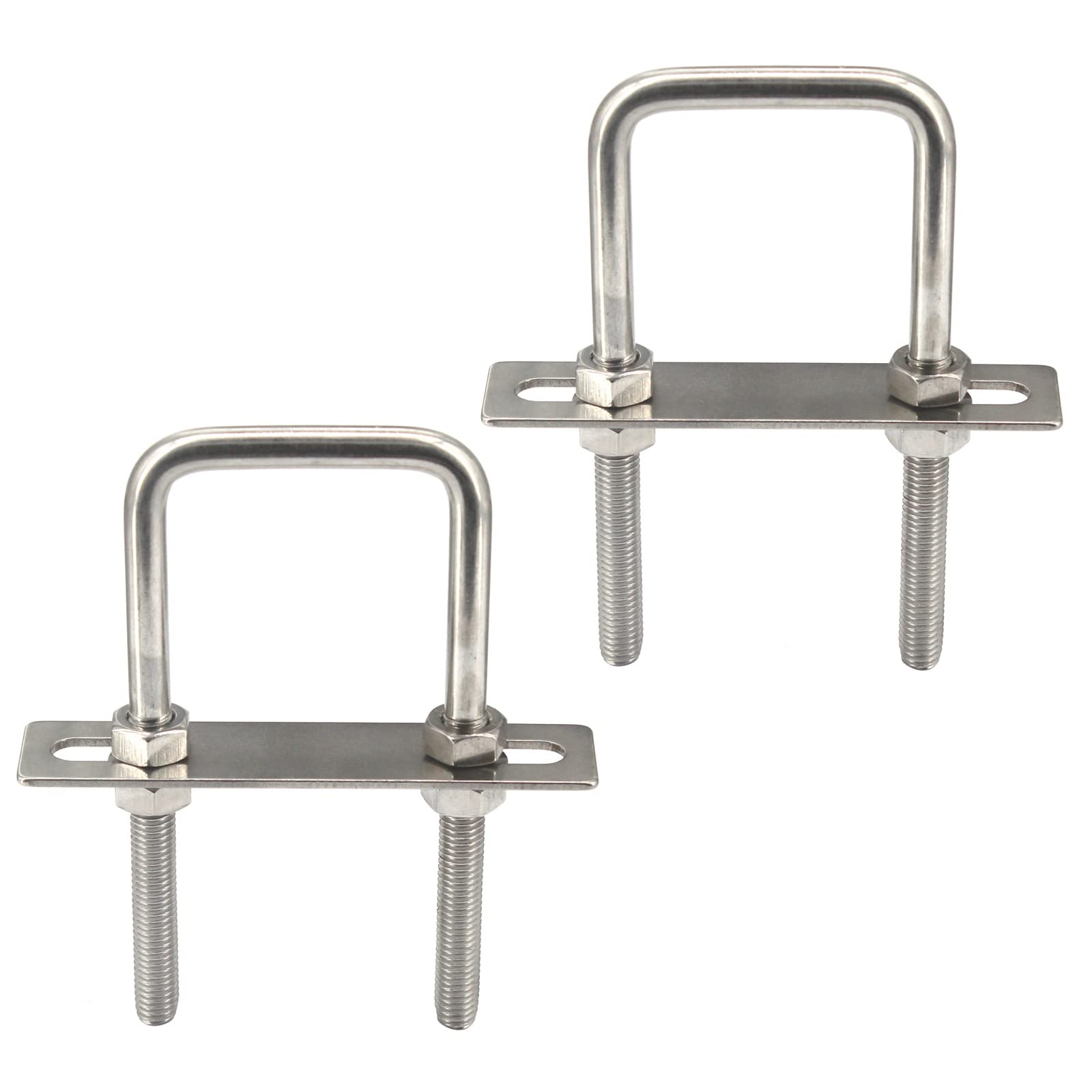 M8x55x100mm 304 Stainless Steel Square U Bolts with Hex Nuts,Frame Plate,Round Washers (2 Pieces)