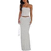 Goafuliy 2 Piece Skirt Sets for Women Summer, Floral Sleeveless Tube Top Bodycon Maxi Skirts Y2k Vacation Going Out Outfits