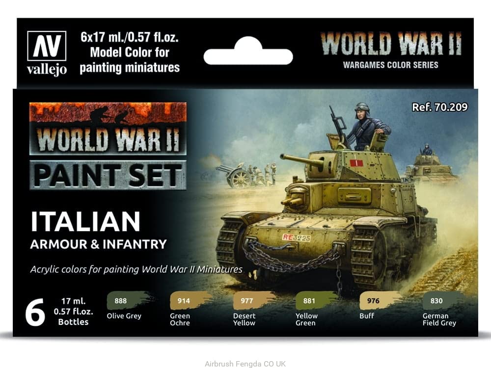 Vallejo VAL70209 Farb-Set, Italienische Panzerung & Infanterie, WWII Colours for Models and minatures, green or brown gray military color