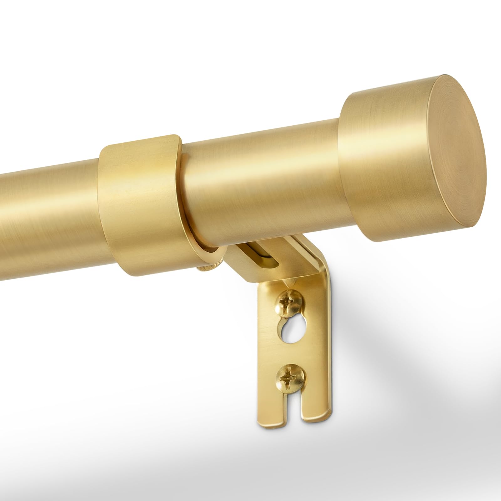Zeerobee Curtain Rods for Windows 32 to 240, Brushed Gold Curtain Rod, Adjustable 1 Inch Heavy Duty Outdoor/Indoor Modern Drapery Pole, 32"-240"