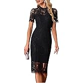 dasmzper Elegant Lace Cocktail Dress for Women – Short Sleeve Semi Formal Knee Length Bodycon Dress for Party Wedding Guest
