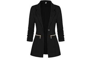 Genhoo Women's Long Sleeve Blazer Open Front Cardigan Jacket Work Office Blazer with Zipper Pockets S-3XL