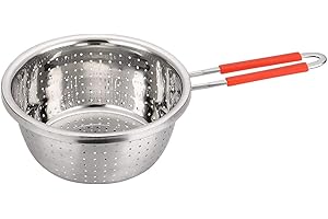 Contiup Stainless Steel Perforated Metal Colander Strainer with Long Red Handle Sieve Sifters Use for Kitchen Food Pasta Nood