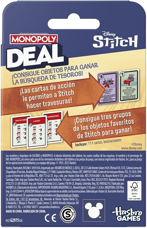 Jogo de Cartas Monopoly Deal: Edição Disney Stitch - Versão Espanhola