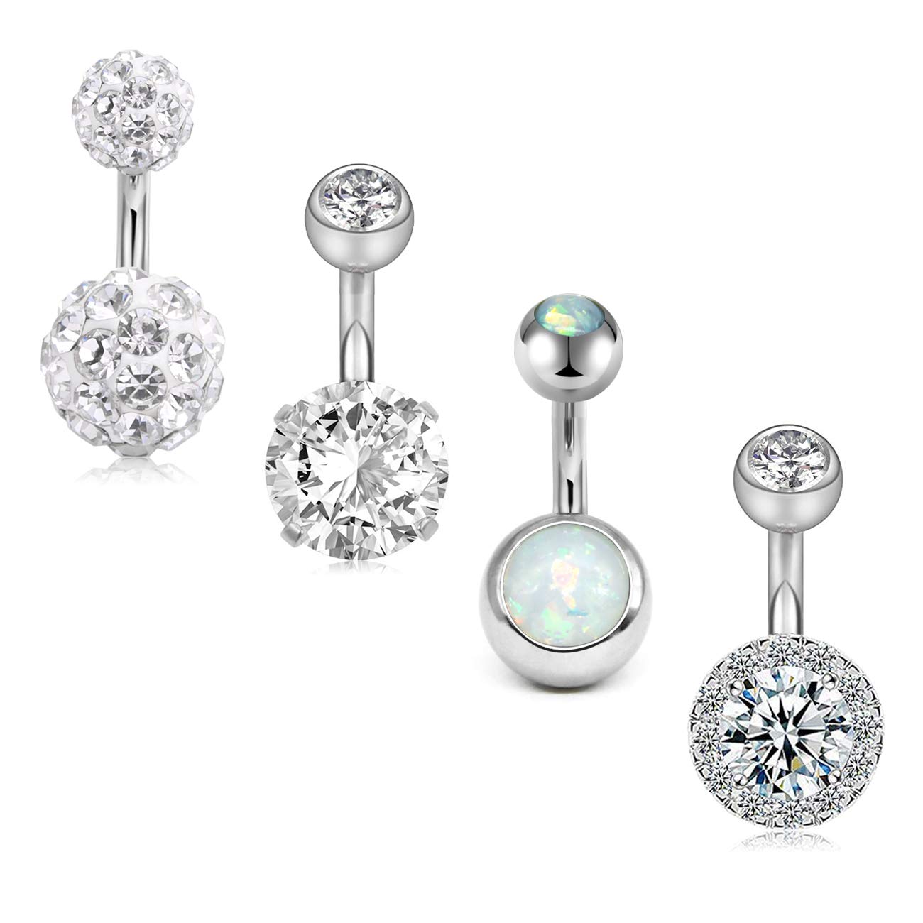 FECTAS Pack of 4 Belly Button Ring Set Stainless Steel 14 Gauge Navel Barbell 6mm Short Bars Piercing Jewellery