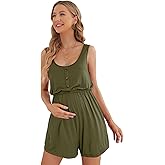 Verdusa Women's Maternity Scoop Neck Button Front High Waist Tank Romper