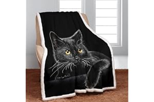 YISUMEI Black Cat Sherpa Blanket, Soft and Plush Cute Pet Cat Fleece Throw Blanket for Adults, 50x60 Inches