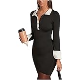 SOLY HUX Women's Long Sleeve Mini Dress Button Down Collared Bodycon Work Business Casual Dresses