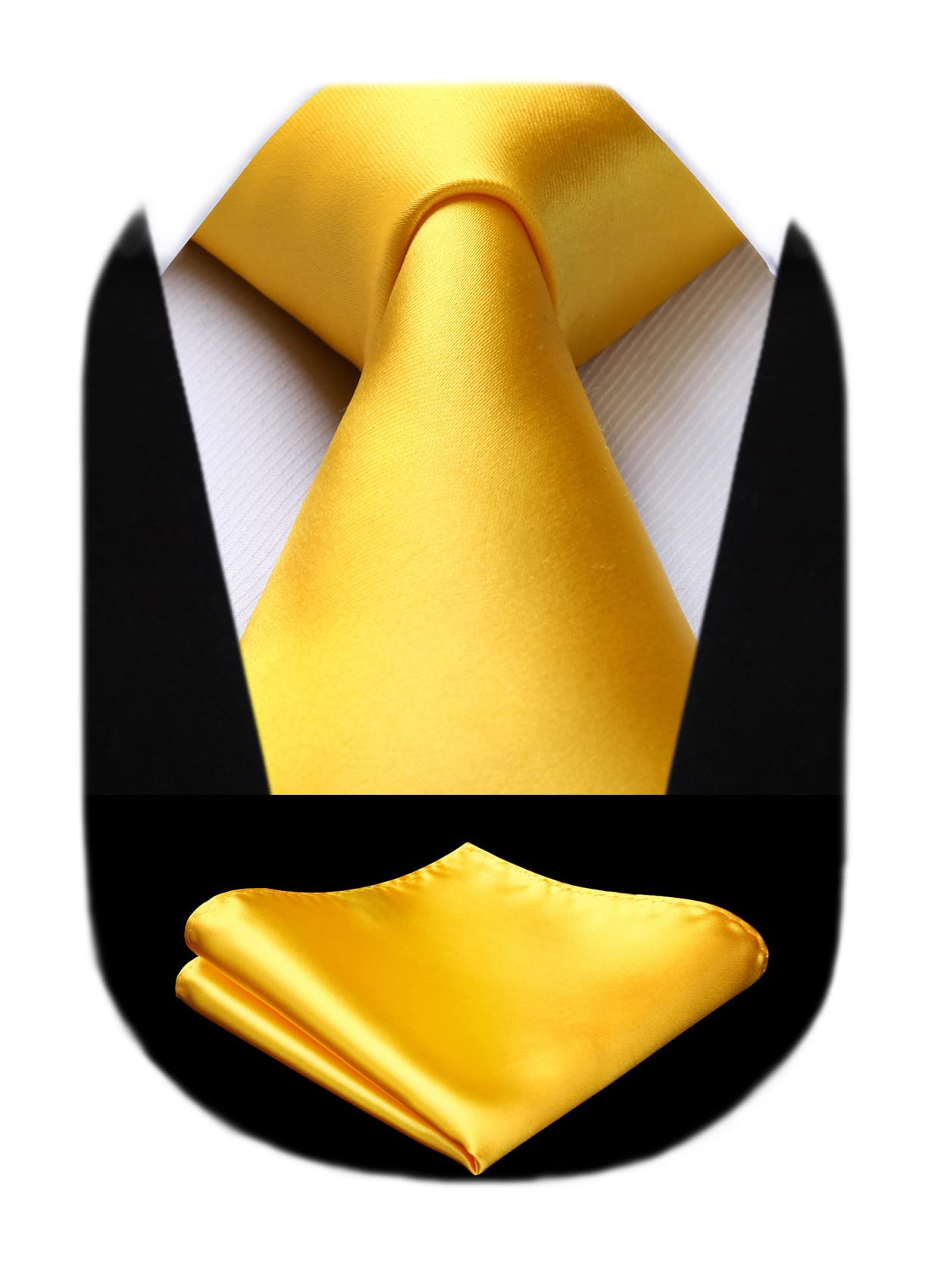 HISDERN solid yellow tie handkerchief wedding party classic tie/pocket square set for men