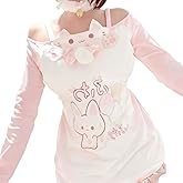 Y2K Cutecore Kawaii Teen Shirt Women Off Shoulder Sweet Oversize Japan Cartoon Print Cute Tshirt Top Clothes