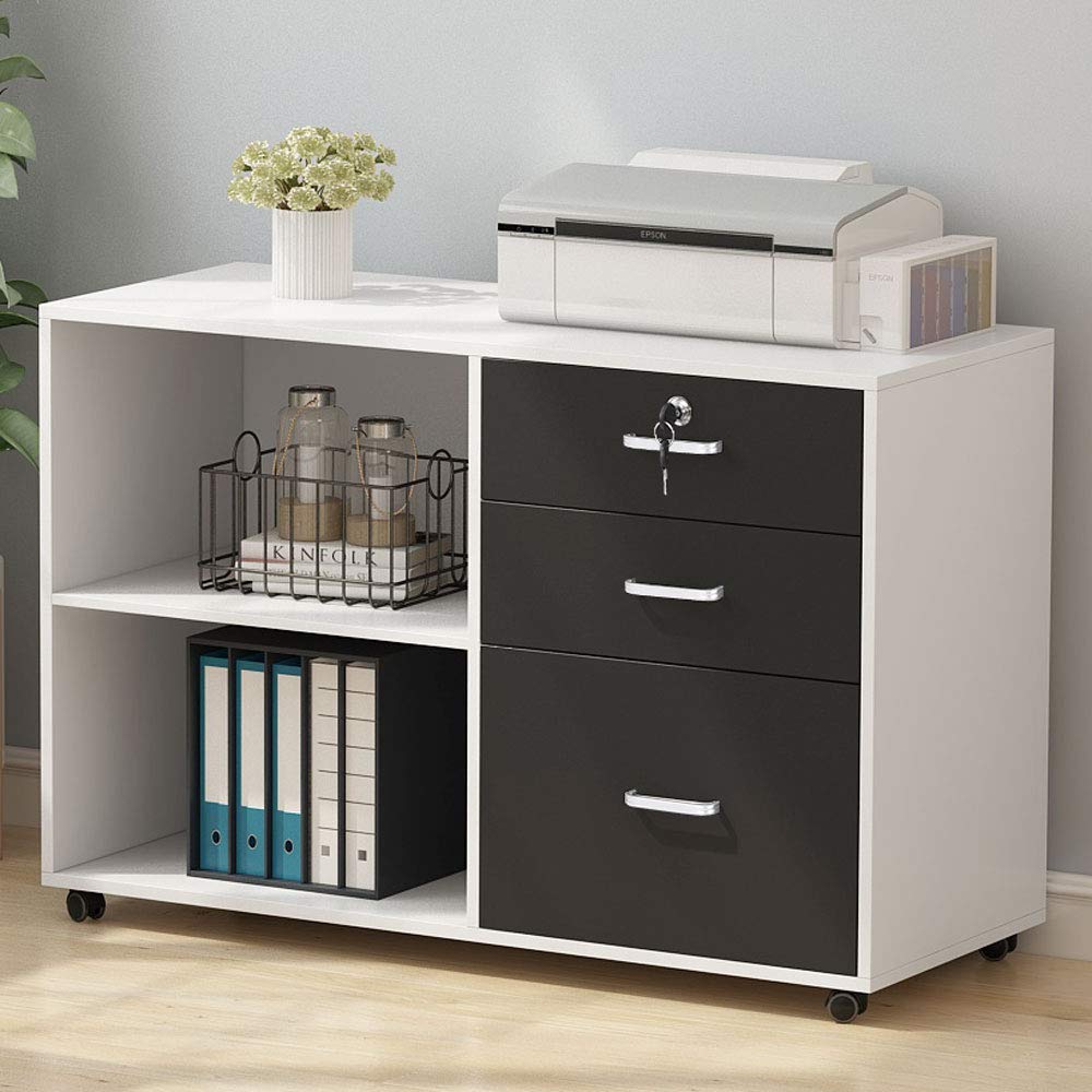 Tribesigns 3 Drawer Wood File Cabinets With Lock Large Modern Lateral Mobile Filing Cabinets Printer Stand With Wheels Open Storage Shelves For Home Office White With Lock Amazon In Home Kitchen
