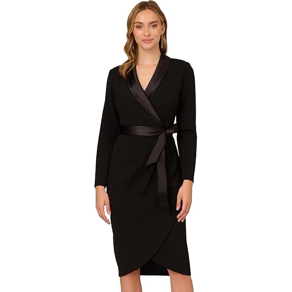 Adrianna Papell Crepe Tuxedo Sheath Dress, Black, 4 at Amazon Women's  Clothing store