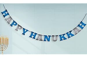 Izzy 'n' Dizzy Happy Hanukkah Banner - Chanukah Banner - Blue and Silver Letters Holiday Party Decorations