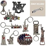 New York NYC Bundle Souvenir Metal Keychain And Metal Fridge Magnets 10 Pack, 5 Keychains 5 Magnates - Statue Of Liberty, USA Flag, Freedom Tower, Empire State Building, And More.