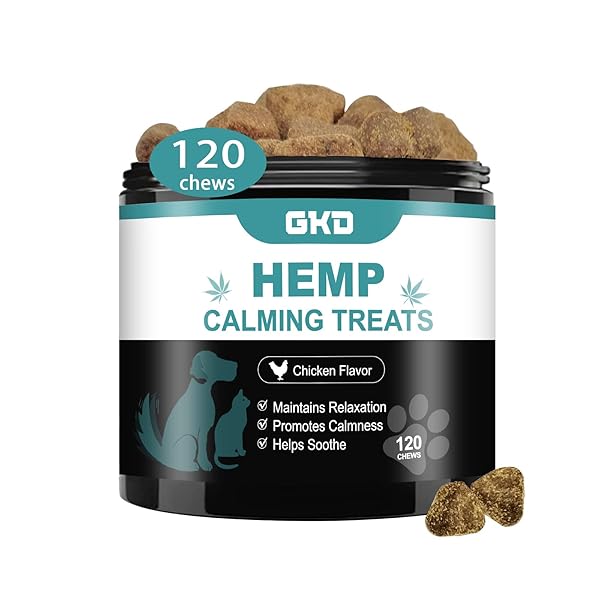 HEMP CALMING CHEWS FOR DOGS, DOG CALMING TREATS ANXIETY RELIEF 100% GOLDEN RATIO OF NATURAL INGREDIENTS TREAT, AID WITH SEPARATION, BARKING, STRESS RELIEF, THUNDERSTORMS