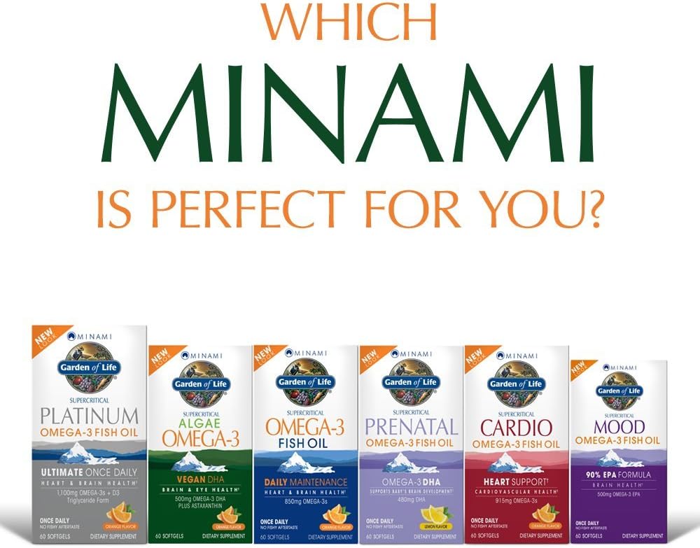 Garden of Life Minami Algae Omega 3 Vegan DHA for Brain and Eye Health - Orange Flavor, 500mg Plant Based DHA Omega-3 Vegan Algae Oil Plus Astaxanthin, No Aftertaste, 60 Easy-to-Swallow Mini Softgels: Health & Personal Care
