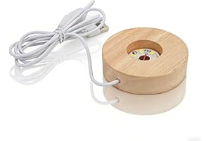 LED Light Base, 3D Night Lamp Base with USB Interface Round 2cm 0.8in Lamp Decorative Oak Wood Light Display for Home 5v (Oak