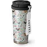 Xchearser 18oz Cute Chicken Coffee Mug Travel Cups with Lid and Flip Straw, Stainless Steel Insulated Tumbler Water Bottle with Strap, Gifts for Women Animal Lovers