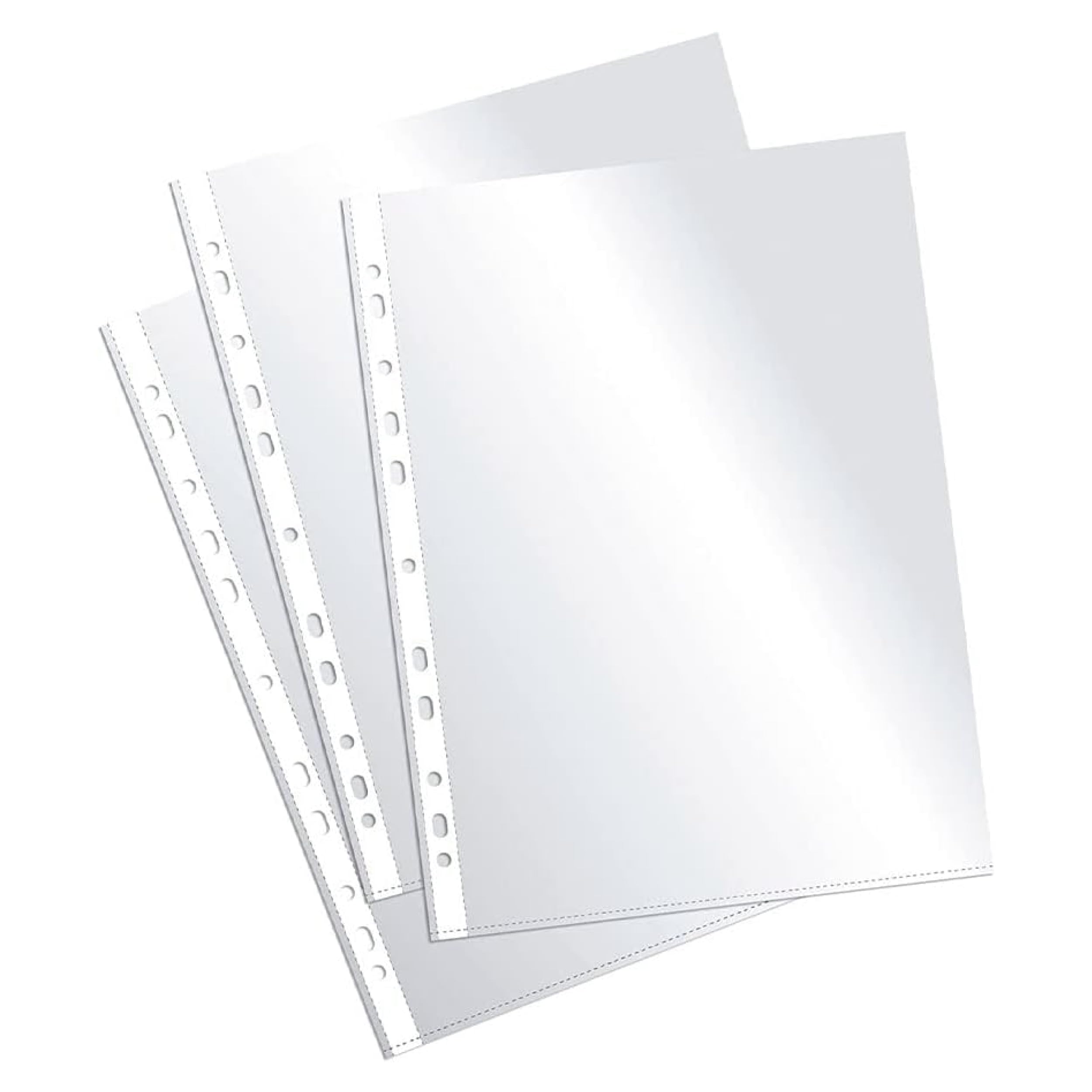 Plus Office EH303A-8/FC Pack of 100 90-Micron Polypropylene Transparent Sleeves with Multiple Punched Holes