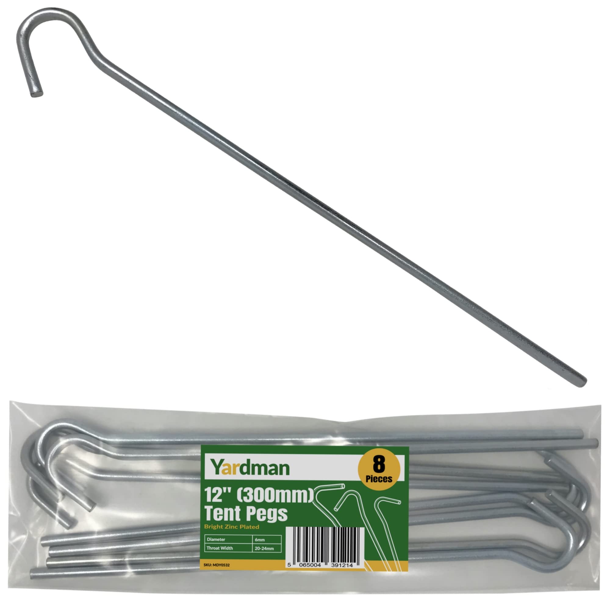 YARDMAN Tent Pegs 8-pcs - 12" (300mm) Long Metal Tent Peg – 6mm Thick – Camping Hiking Garden Ground Stakes