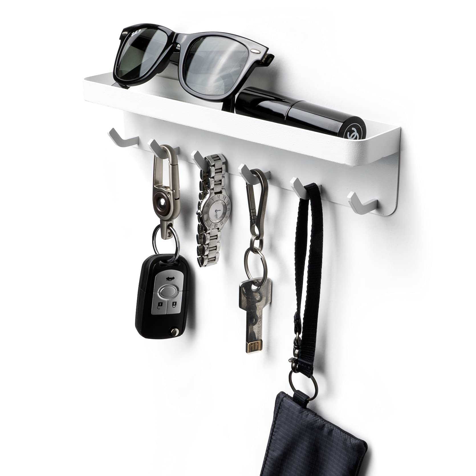 VIAV Outlet Key Holder for Wall Key Racks with 6 Hooks for Mail Organizer- Wall Mounted Easy Installation Metal Key Hanger for Home Entryway Decor,Hallwayhite,Office (White)