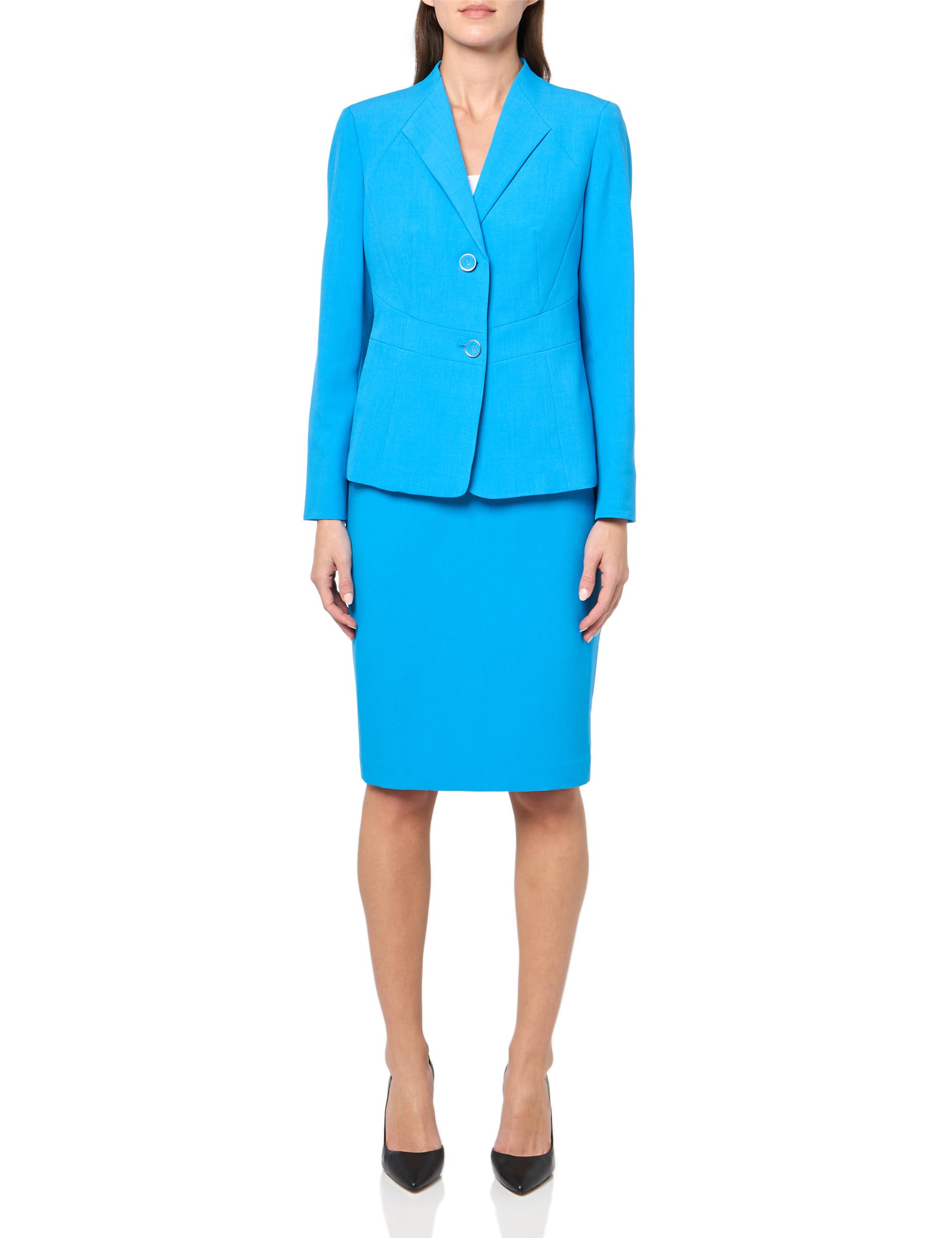 Le Suit Women’s Petite Jacket/Skirt Suit, Azure Blue