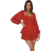 Fancy Uyee Womens Long Sleeve Romper Dress Boho Off Shoulder Ruffle Layer Short Mini Jumpsuits