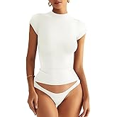 EasyGala Womens Double Lined Mock Turtle Neck Tops Slim Fitted Cap Sleeve Shirts Going Out Tees Y2k Summer Clothes 2025