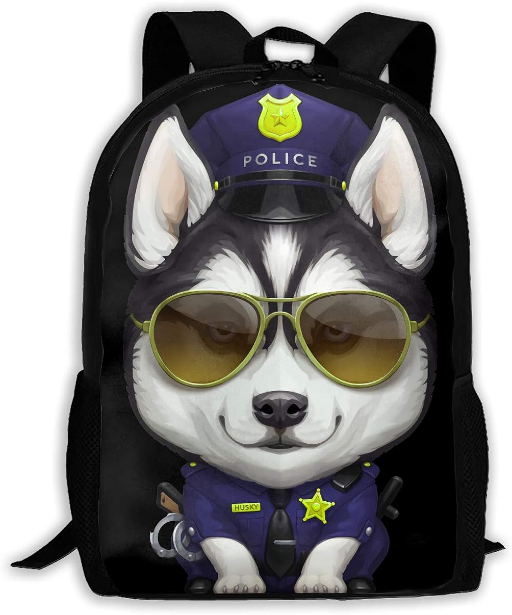Siberian Husky Police Officer Backpack Laptop Bags Shoulder Bag College Daypack