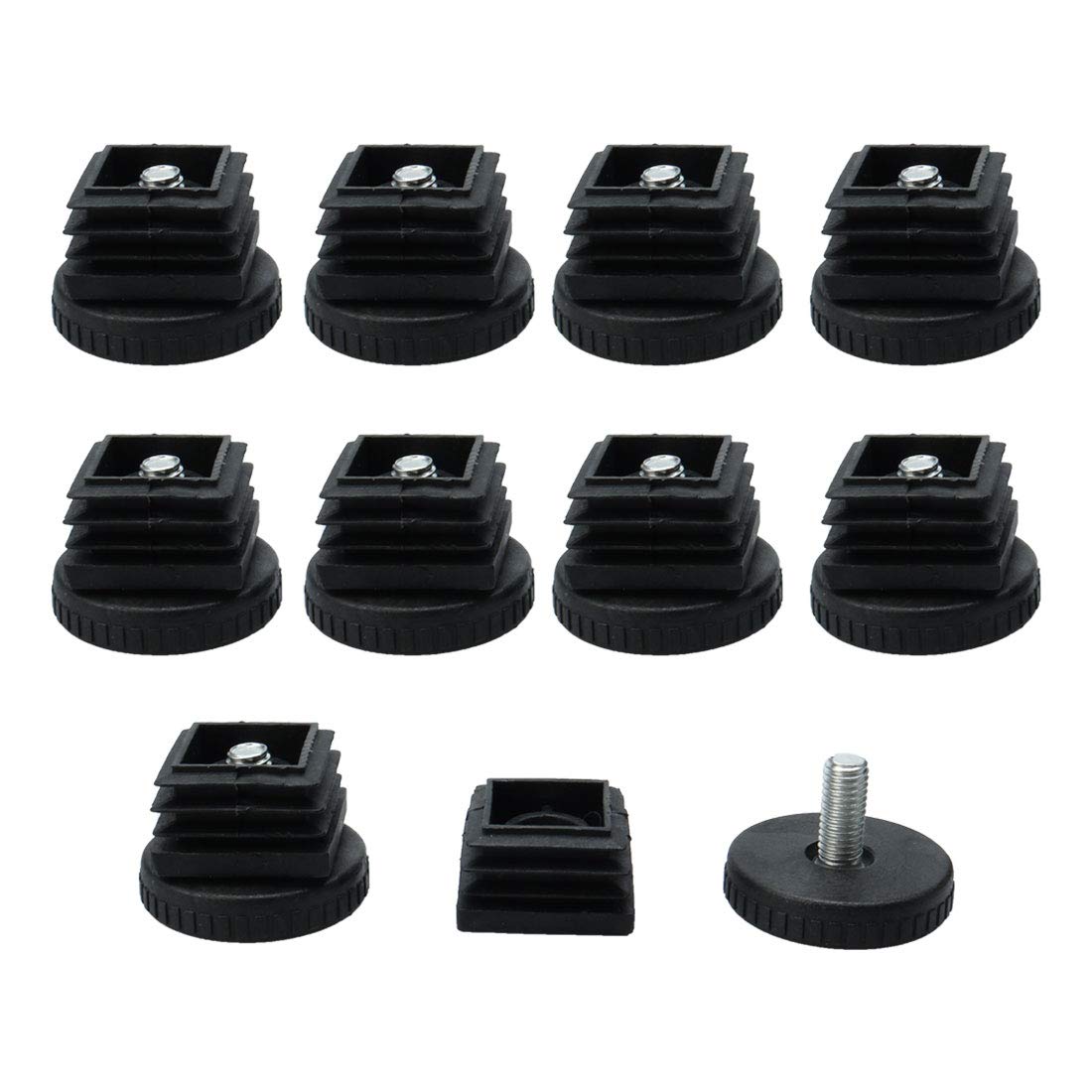 sourcingmap Adjustable Leveling Feet 25 x 25mm Square Inserts Furniture Glide 10 Sets