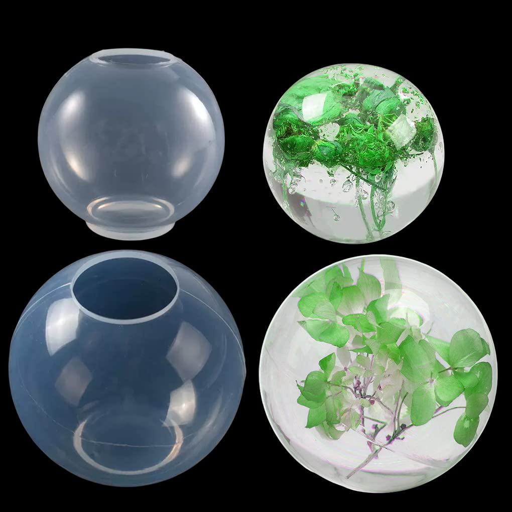 FineInno 2 PCS Sphere Resin Moulds, Round Beads Silicone Moulds, Ball Epoxy Resin Casting Mold for DIY Candle Wax, Soap,Home Decoration