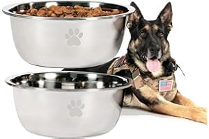 Podinor Large Dog Water Bowl 2 Pack, 21 Cup 170oz Stainless Steel Extra Large Dog Food Bowl for Big Giant Dogs, Silver