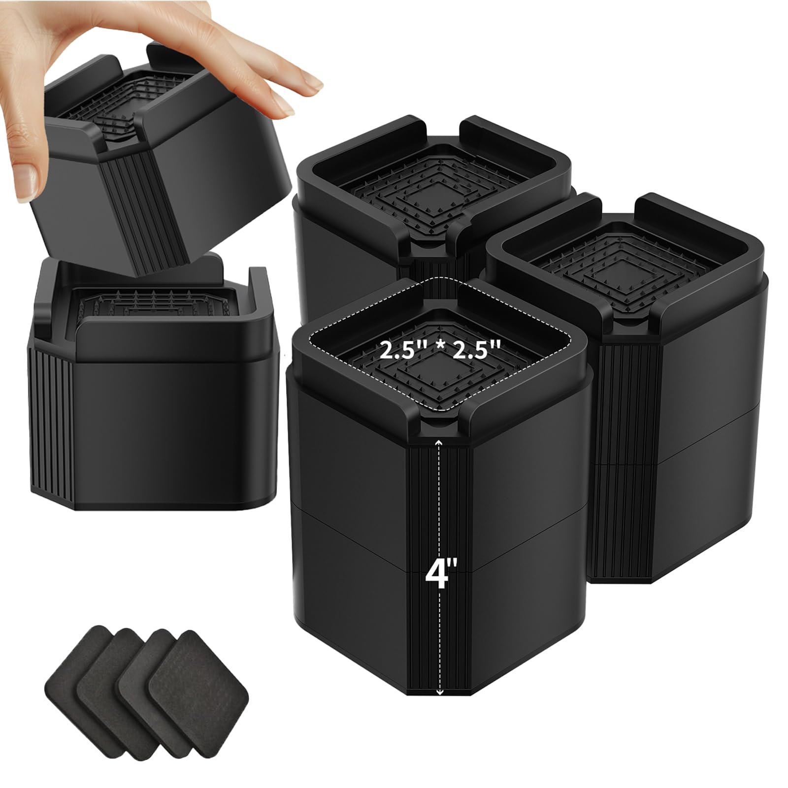 4 Pack Bed Risers Heavy Duty, Adjustable Furniture Riser Blocks Lift 2 ...