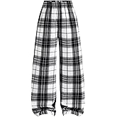 Floerns Girl's Plaid Print Straight Wide Leg Track Pants Elastic Waist Y2k Trousers