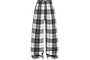 Floerns Girl's Plaid Print Straight Wide Leg Track Pants Elastic Waist Y2k Trousers