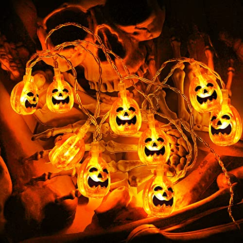 3D Halloween Lichterkette 4.5M 30 LEDs Orange Kürbis Lichterkette Batteriebetrieben LED Wasserdichte Kürbis Lichter Halloween Lichterketten Beleuchtung Dekoration für Weihnachten Party Außen & Innen