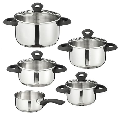 Original Steinbach Kochtopfset Burivo | 5-teilig | Edelstahl | inkl. Deckel | Innenskalierung | Induktionsgeeignet | Backofen