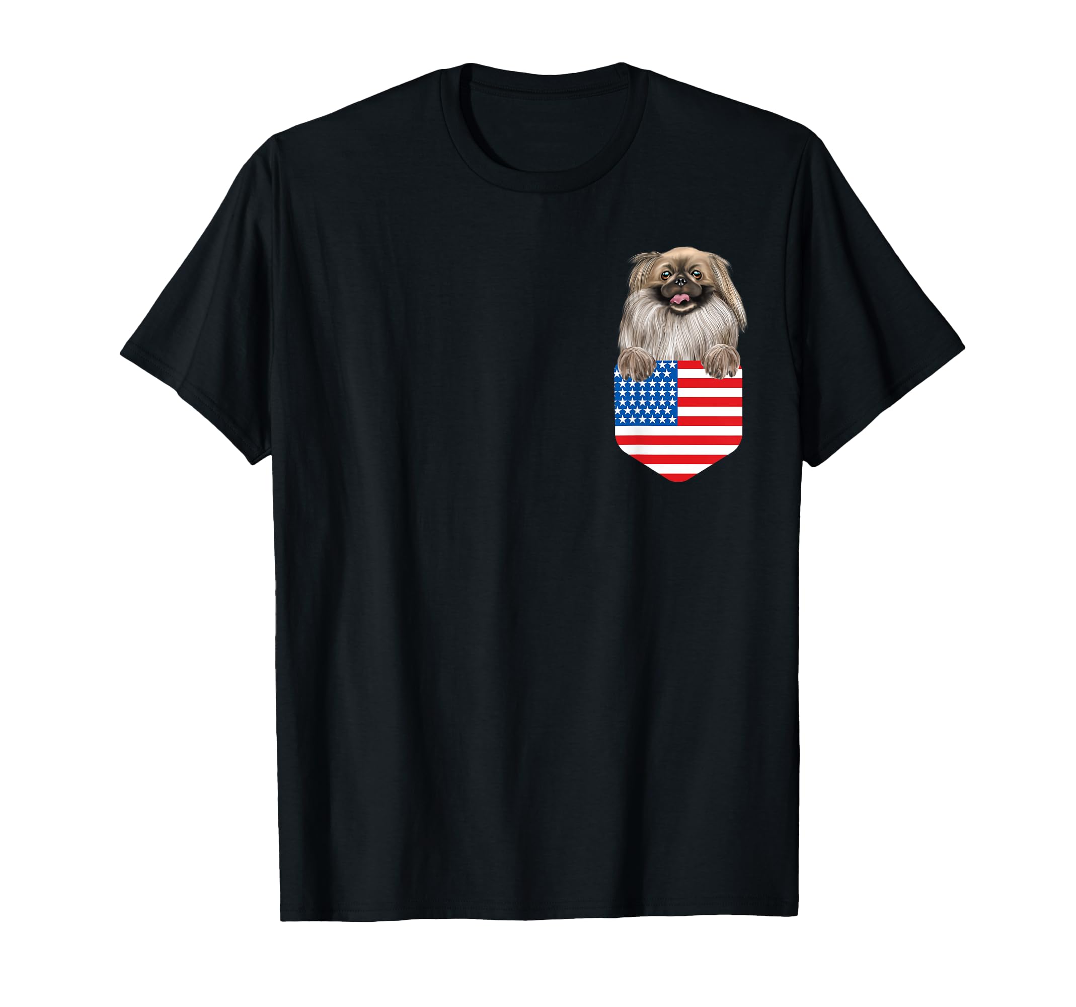 America Flag Pekingese Dog In Pocket T-Shirt