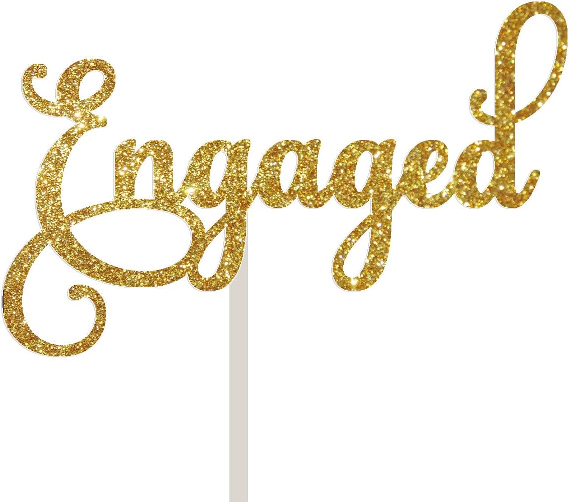 Engaged Gold Glitter Cake Topper Wedding Engagement We are were We're Party Bridal Shower Toppers Cupcake